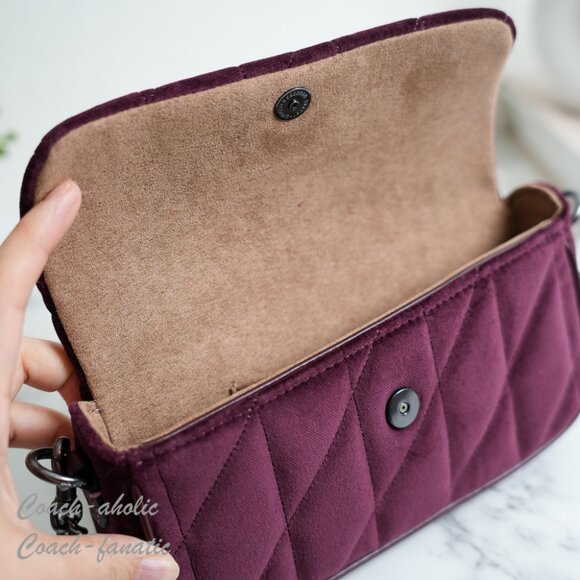 NWT COACH Hailey Flap Bag Velvet Organic Cotton With Quilting Burgundy CCE13 - Picture 8 of 13